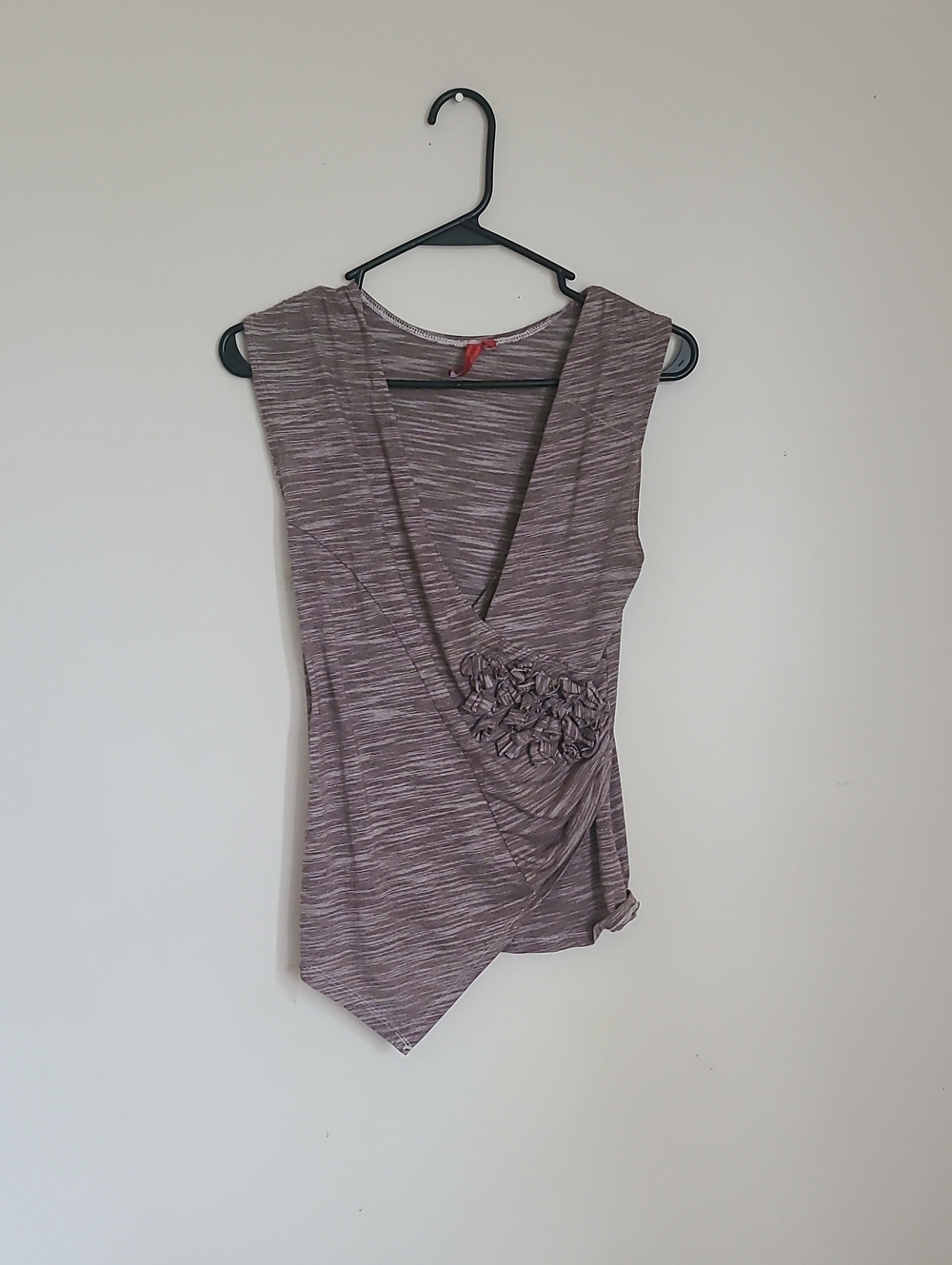 Sleeveless Wrap-Front Top with Rosette Detail